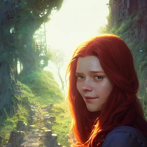 Image similar to highly detailed portrait of mary jane watson, stephen bliss, unreal engine, fantasy art by greg rutkowski, loish, rhads, ferdinand knab, makoto shinkai and lois van baarle, ilya kuvshinov, rossdraws, tom bagshaw, global illumination, radiant light, detailed and intricate environment