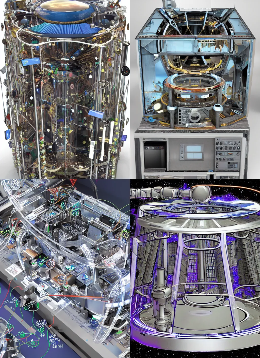 Prompt: a relativistic space-time machine with multiple processors and chips.