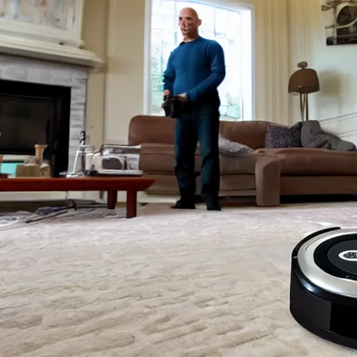 Prompt: dash cam footage of a Roomba in Jeff Bezos' house