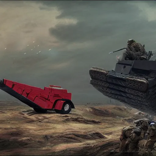 Prompt: Watermelon as military vehicle with epic weapons, launching rockets on a battlefield, russian city as background. Concept digital art in style of Caspar David Friedrich, Less watermelon a bit more military vehicle,unreal engine 5, artstationHD, 4k, 8k, 3d render, 3d Houdini, cinema 4d, octane epic RTX dimensional dramatic light