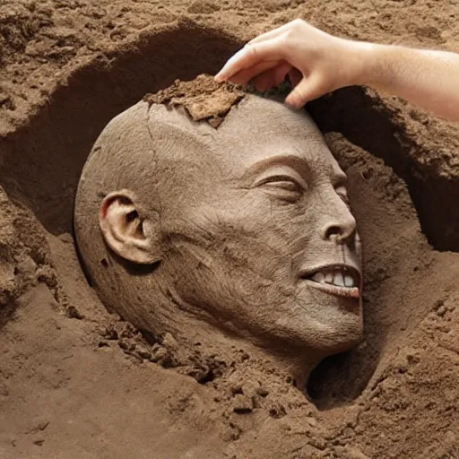 Prompt: elon musk giant fossil head found in excavation