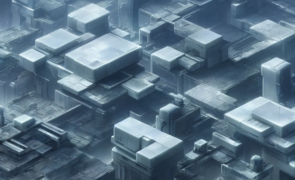 Prompt: a large square, single white building in distance, futuristic. game cg, hyperdetailed, trending on cgsociety