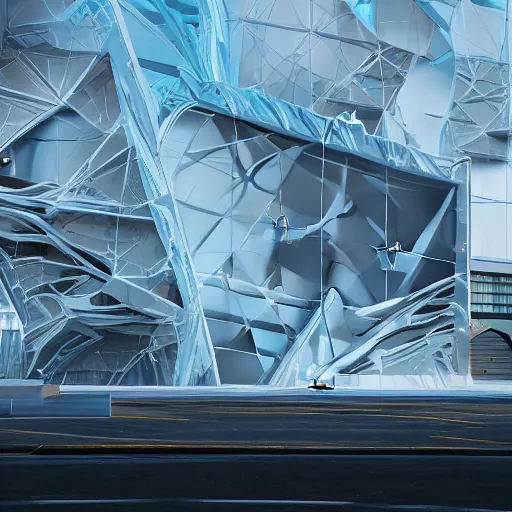 Image similar to sci-fi speed x y u shape wall structure on the coronation of napoleon painting and digital billboard in the middle, unreal engine 5, keyshot, octane, artstation trending, ultra high detail, ultra realistic, cinematic, 8k, 16k, in style of zaha hadid, in style of photogrammetry point cloud, in plastic,dark, tilt shift,