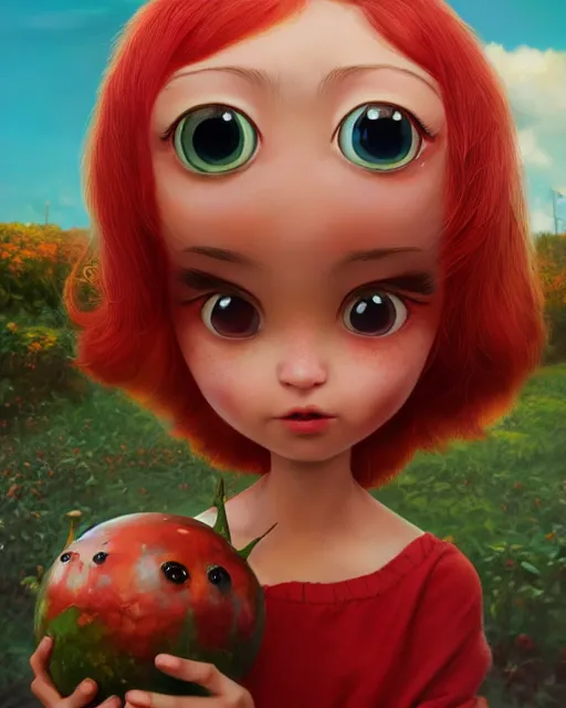 Prompt: An epic fantasy comic book style portrait painting of an extremely cute and adorable very beautiful tomato ketchup girl, character design by Mark Ryden and Pixar and Hayao Miyazaki, unreal 5, DAZ, hyperrealistic, octane render, cosplay, RPG portrait, dynamic lighting, intricate detail, harvest fall vibrancy, cinematic