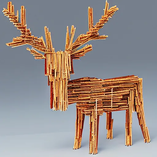 Image similar to detailed reindeer made from match sticks like lowpoly wooden machine, by theo jansen
