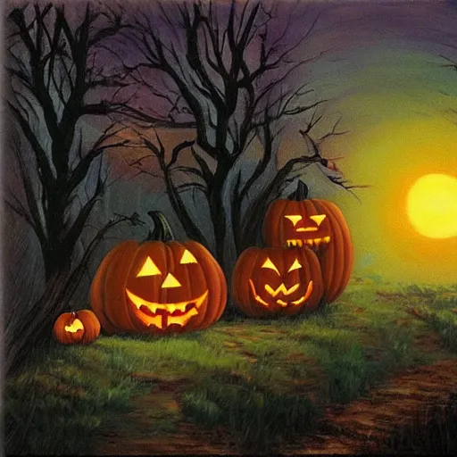 halloween scene painted by bob ross | Stable Diffusion