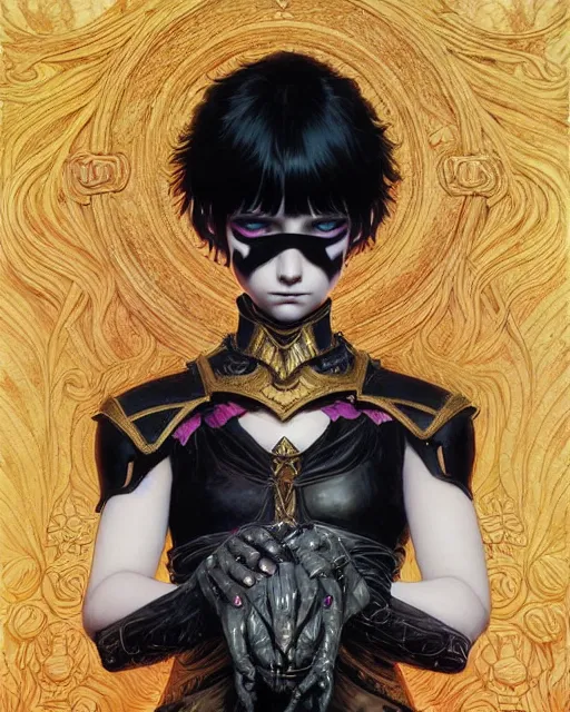 Image similar to portrait of beautiful cute young goth maiden girl with short white hairs in warhammer armor, art by ( ( ( kuvshinov ilya ) ) ) and wayne barlowe and gustav klimt and artgerm and wlop