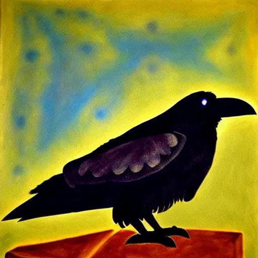 Prompt: raven - shaman, prehistoric art