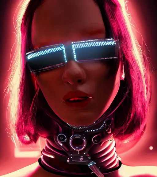 Prompt: detailed realistic female character cyberpunk wearing thick steel collar around neck, realistic, art, beautiful, 4K, collar, choker, collar around neck, punk, artstation, detailed, female, woman, choker, cyberpunk, neon, punk, collar, choker, collar around neck, thick collar, tight around neck, punk, choker, neon, neon, cyberpunk, technological