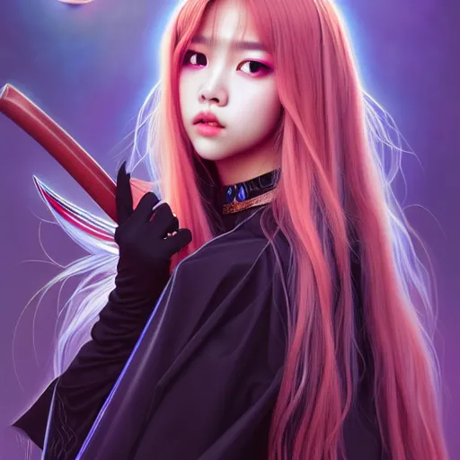 Image similar to lalisa manoban of blackpink, grim reaper costume, tarot card, highly detailed, digital painting, smooth, sharp focus, illustration, ultra realistic, 8 k, art by artgerm and alphonse mucha