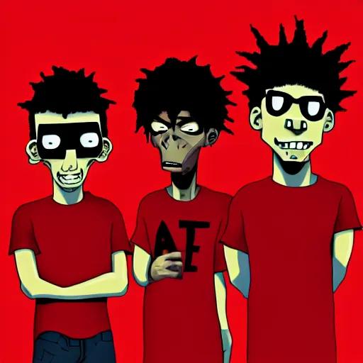 Image similar to [ rage against the machine ] band memebers in style of gorillaz!!, digital art, 2 d, cartoon style, artstation