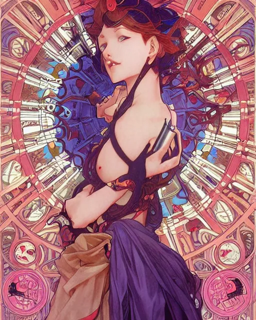 Image similar to intricate, epic composition, masterpiece, bold complimentary colors, by artgerm, range murata, alphonse mucha