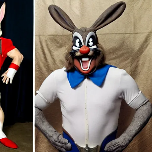 Image similar to Danny Trejo as Bugs Bunny, set photo in costume, cosplay, photograph