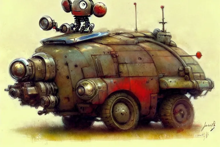 Image similar to adventurer ( ( ( ( ( 1 9 5 0 s retro future robot mouse battlemech wagon house. muted colors. ) ) ) ) ) by jean baptiste monge!!!!!!!!!!!!!!!!!!!!!!!!! chrome red