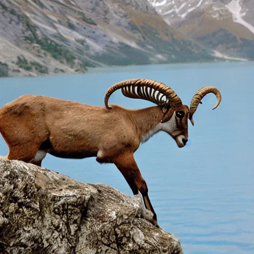 Image similar to ibex eating edelweiss on a mountain lake