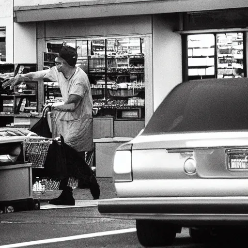 Prompt: Godzilla doing groceries