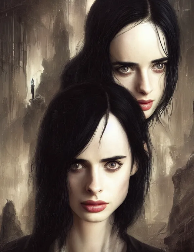 Prompt: face portrait of a beautiful young krysten ritter as trinity from the matrix, long black hair, art by ryo shiotani and greg rutkowski, intricate, rule of thirds, beautiful, cute, cinematic lighting, vintage art by serge ivanoff, inspired by adonna khare