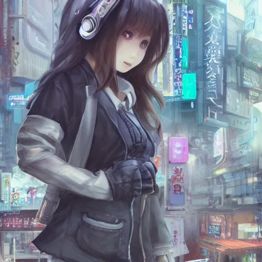 Image similar to dynamic composition, motion, ultra-detailed, incredibly detailed, a lot of details, amazing fine details and brush strokes, colorful and grayish palette, smooth, HD semirealistic anime CG concept art digital painting, watercolor oil painting of Clean and detailed post-cyberpunk sci-fi close-up schoolgirl in asian city in style of cytus and deemo, blue flame, relaxing, calm and mysterious vibes,, by a Chinese artist at ArtStation, by Huang Guangjian, Fenghua Zhong, Ruan Jia, Xin Jin and Wei Chang. Realistic artwork of a Chinese videogame, gradients, gentle an harmonic grayish colors. set in half-life 2, Matrix, GITS, Blade Runner, Neotokyo Source, Syndicate(2012), dynamic composition, beautiful with eerie vibes, very inspirational, very stylish, with gradients, surrealistic, dystopia, postapocalyptic vibes, depth of field, mist, rich cinematic atmosphere, perfect digital art, mystical journey in strange world