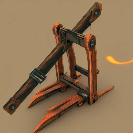 Image similar to a catapult with multiple launchers, 3D model, octane render, wooden