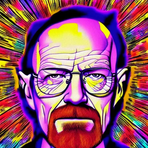 Image similar to walter white with a psychedelic background