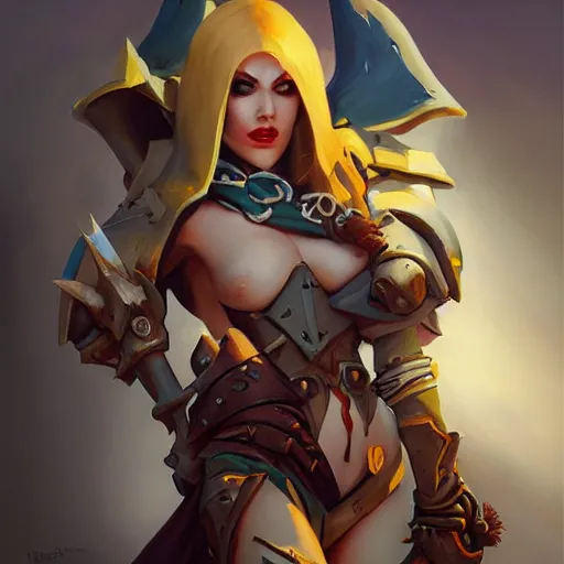 Prompt: greg manchess portrait painting of sylvanas as overwatch character, medium shot, asymmetrical, profile picture, organic painting, sunny day, matte painting, bold shapes, hard edges, street art, trending on artstation, by huang guangjian and gil elvgren and sachin teng