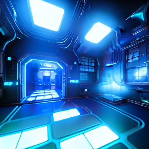 Image similar to cybernetic wonderland, artstation, raytracing, unreal engine, blue