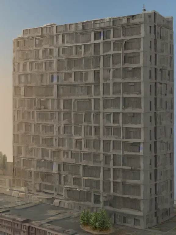 Prompt: a soviet apartment building made from glass , miniature, diorama , 3d render, studio lighting, volumetric light, ray tracing