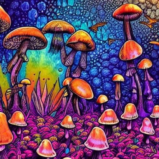 Prompt: mushrooms psilocybin psychedelic