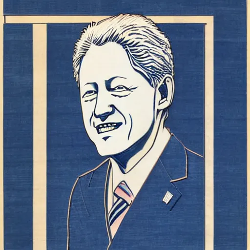 Prompt: ukiyo-e portrait of President Bill Clinton