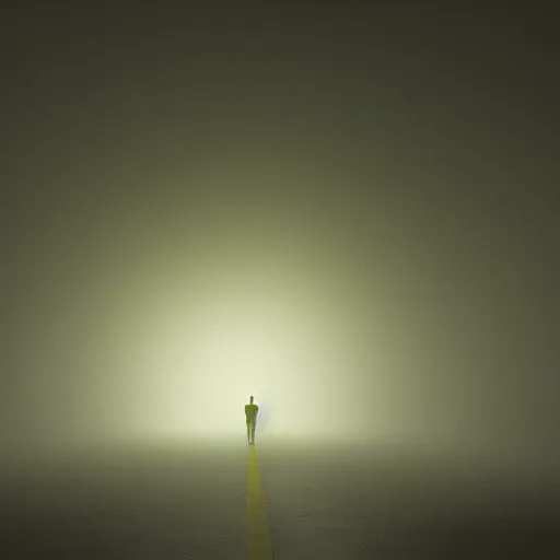 Image similar to man in a luminous yellow [ liminal space ]!!, 4 k photorealism, horror - esque, eerie atmosphere, dark - bright lighting