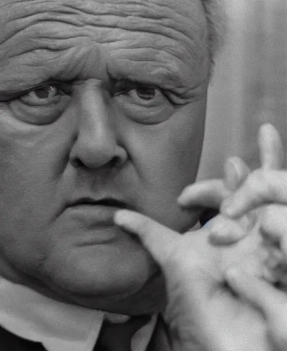 Image similar to portrait of rod steiger in hands on the city, photorealistic 8 k,