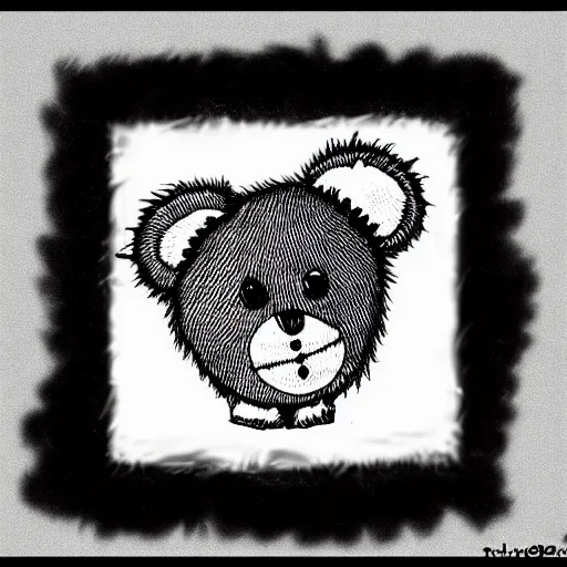 Prompt: Emo teddy bear, black line art, in style of Tim Burton