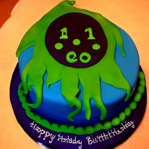 Prompt: Cthulhu shaped birthday cake