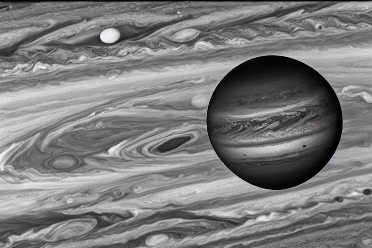 Image similar to the planet jupiter colliding with the earth, photo taken from the surface of the earth, black and white spielberg 3 5 mm film cinematic 4 k