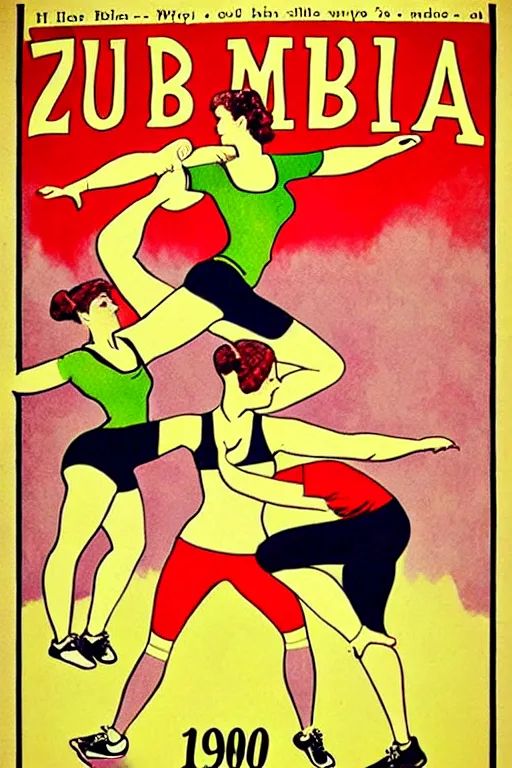 Prompt: 1900s zumba fitness art poster