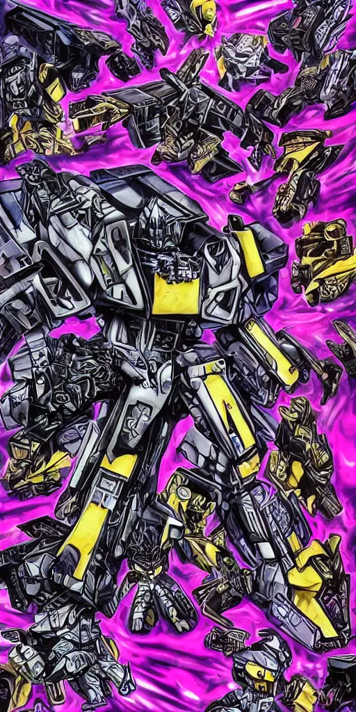 Image similar to decepticon and autobots battle tribal tattoo, transformers, skywrap, soundwave, star scream, blitzwing, sunstreaker, sideswipe, intricate, cybertron, cyber punk, lazer blast, sharp, high detailed, high contrast, 1 st winner, trending, polkadot!!! grunge!!! purple!! black!! red!!