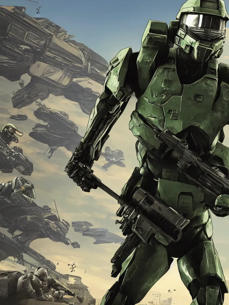 Prompt: Master Chief in gta 5 cover art
