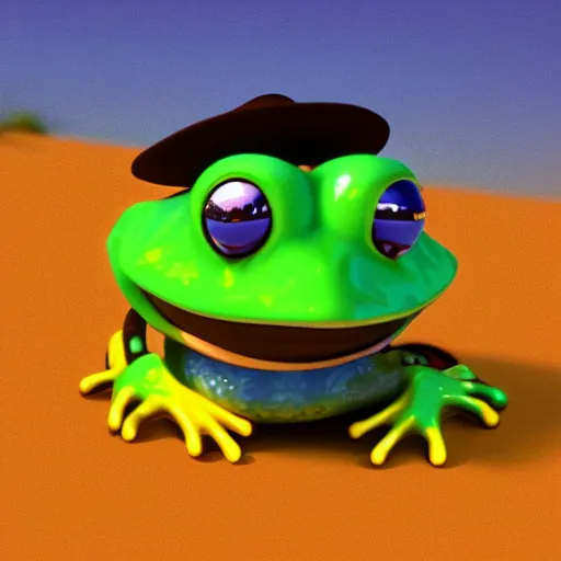 Image similar to cowboy frog, lisa frank, octane render