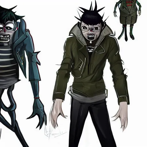 Image similar to concept art, stylized, super exaggerated proportions, concept design, male, science fiction suit, gorillaz