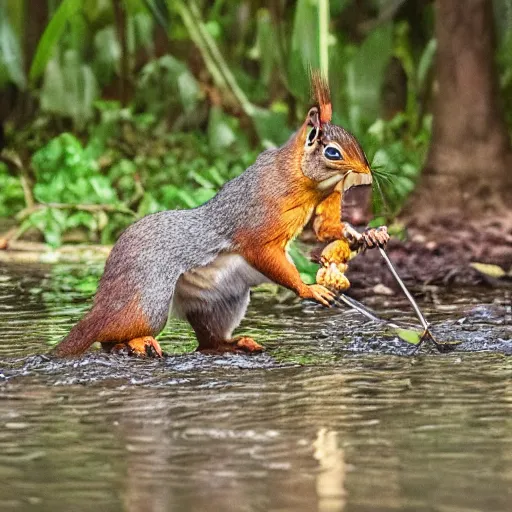 Image similar to amazing amazonian hunting a squirrel, photograph