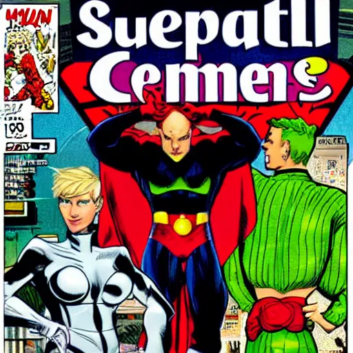 Prompt: comic book cover from 1998, super villain Ellen DeGeneres