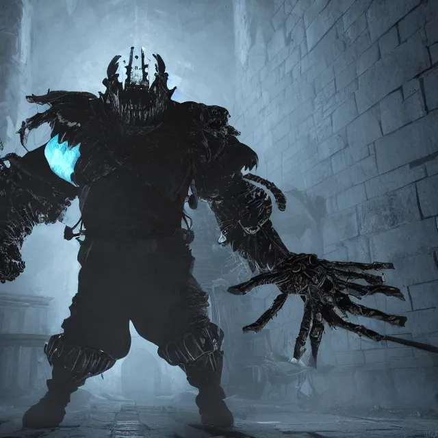 Sans Undertale as a dark souls boss, Stable Diffusion