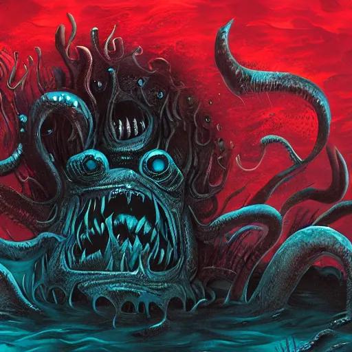 Prompt: Monsters of the deep sea, nightmare 4k digital art