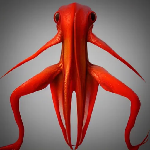 Image similar to “Red skinned squid faced humanoid alien in the style of Star wars. 3D blender render”