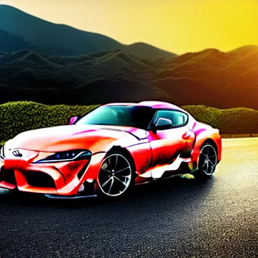 Image similar to a car toyota supra mark 3 A70 in middle of road, yokohama prefecture, city sunset night, cinematic color, photorealistic, highly detailed