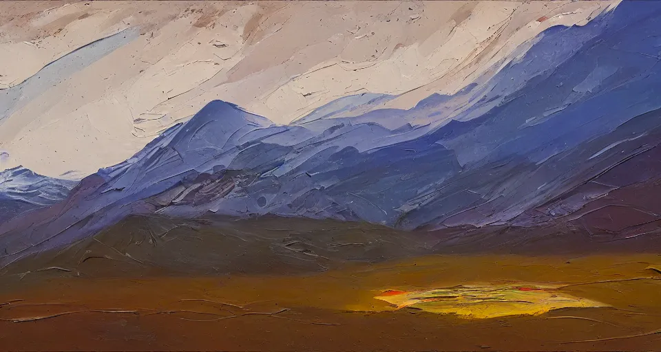 Image similar to Abstract impasto painting of the Salmon River mountains by John Harris, 4k scan, oil on canvas,