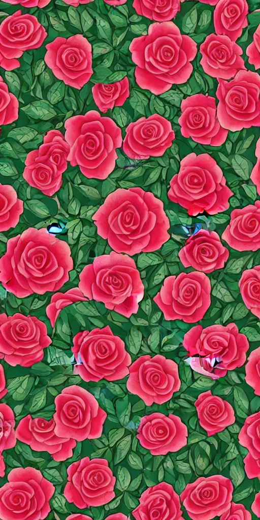 Image similar to seamless pattern of beautiful roses with leaves and throns, colourful, symmetrical, repeating 35mm photography