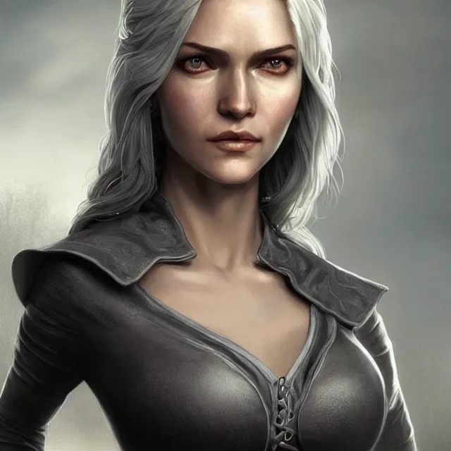 Image similar to cirilla wearing tight in chest shirt!, half - opened shirt!!, ultra realistic, pretty face, extremely detailed face!!, anatomically correct!!, symmetrical!!!, concept art, intricate details, highly detailed, photorealistic, octane render, 8 k, unreal engine. art by artgerm and greg rutkowski and alphonse mucha