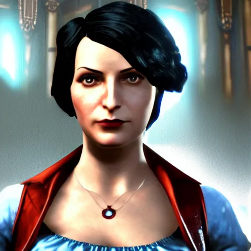 Image similar to Screenshot from Bioshock Infinite, Elizabeth, high resolution 4K, Elizabeth, Bioshock Infinite, photorealism, face