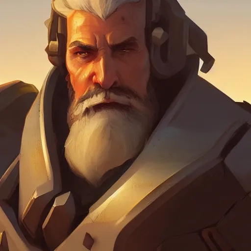 Image similar to very detailed masterpiece painting of reinhardt from overwatch in a desert, closeup, portrait, artstation, concept art by greg rutkowski